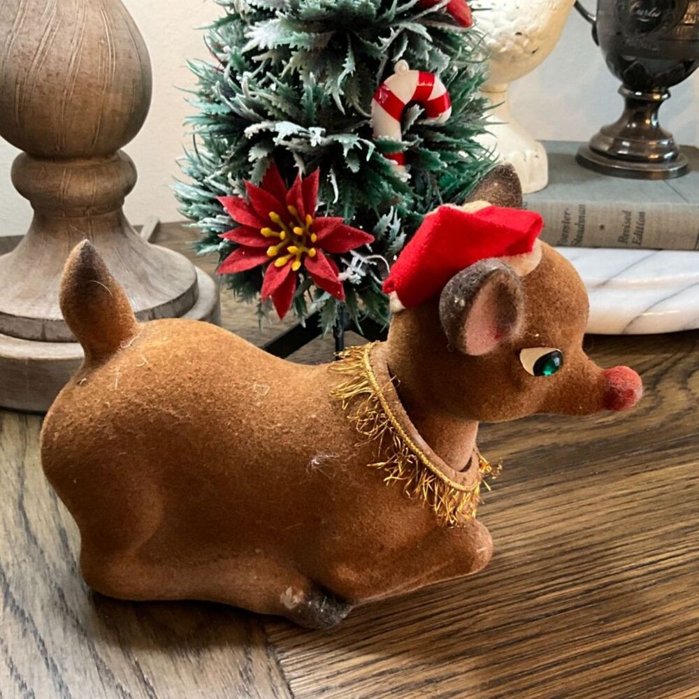 RARE Holt Howard Felt Nodder Rudolph / Vintage Christmas Bobble Head / Kitchy - Picture 5 of 10